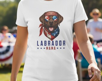 Hippy Chocolate Lab Mama T-shirt | Patriotic Dog Bandana Tee Perfect for USA Holidays Unisex Lab Mom Chocolate Labrador Mama T-Shirt