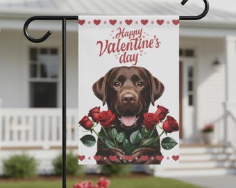 Chocolate Lab Valentines Day Flag, Outdoor Decor for Dog Lover, Chocolate Lab Yard Flag, Chocolate Labrador GardenBanner, Chocolate Lab Mom