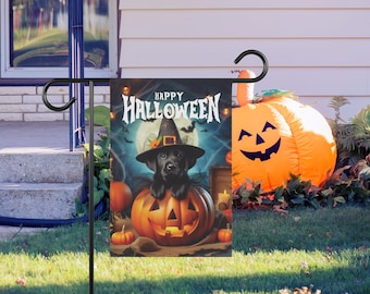 Black Lab Halloween Flag Witch Hat Dog Banner Halloween Yard Decoration Garden & House Flag Outdoor Black Labrador Halloween Decor