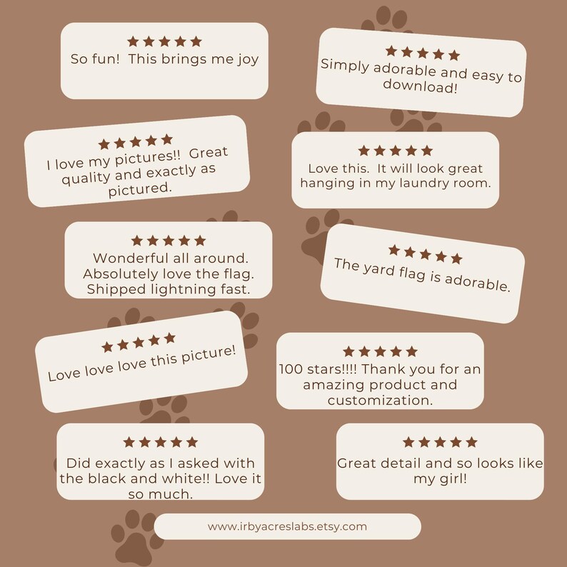 May include: A collection of positive customer reviews for a personalized yard flag. The reviews highlight the quality, speed of shipping, and customization options. The reviews include five-star ratings and positive comments such as "Love love love this picture!" and "Great detail and so looks like my girl!"