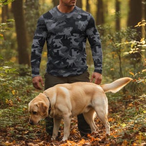 Men's Labrador Camo Hunting Shirt Camouflage Long Sleeve Tee for Dog Lovers Lab Lovers Lab Dad Lab Mom Dog Mom Hunt Gear Undershirt Dad Gift