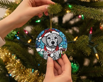 Personalized Silver Labrador Stained Glass Appearance Ceramic Ornament Lab Mom Dog Mom Lab Lover Unique Gift for Christmas