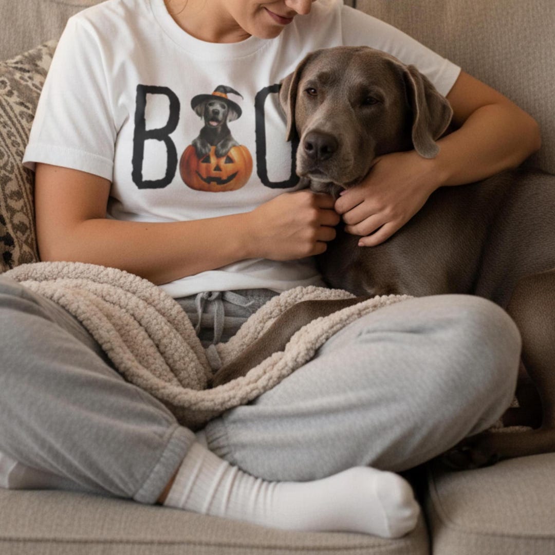 Halloween Shirt Silver Lab Puppy Pumpkin BOO Witch Hat Dog Shirt Cute ...