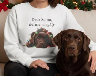 Chocolate Lab Christmas Shirt, Funny Dog Holiday Sweatshirt, Naughty List Shirt, Dog Lover Gift, Cozy Winter Apparel