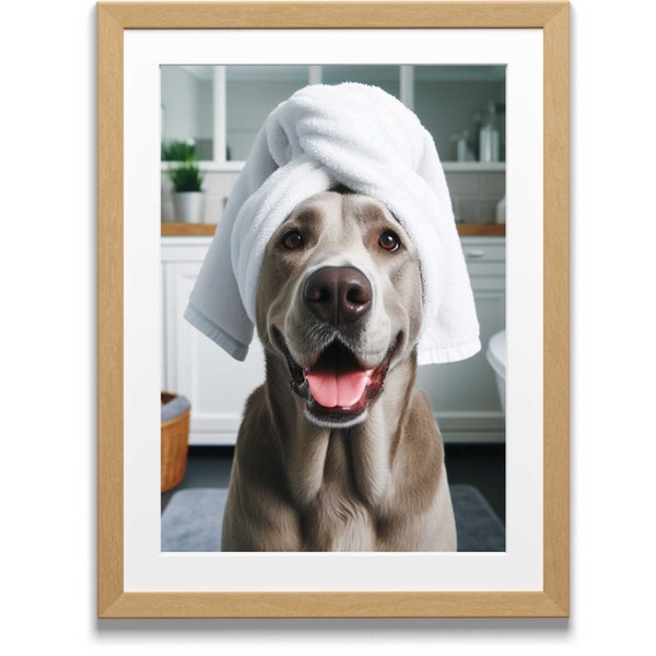 Silver Lab Bathroom Towel Poster Print Silver Labrador Retriever Bath Funny Dog Bath Shower Picture Bathroom Humor