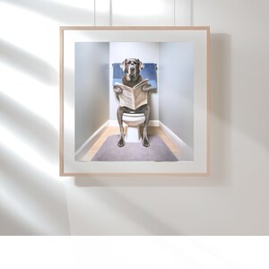 Silver Lab Reading Newspaper on Toilet Bathroom Humor Poster Print ...