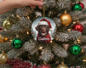 Personalized Chocolate Lab Christmas Ornament, Chocolate Lab Holiday Decor, Tree Ornament, Pet Lover Gift Idea, Chocolate Labrador Retriever