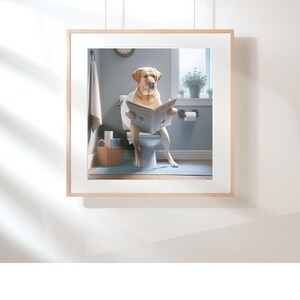 Yellow Lab Reading Newspaper on Toilet Bathroom Humor Poster Print ...