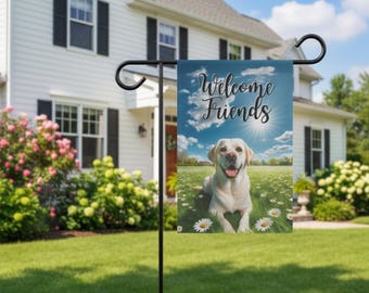 White Lab Welcome Friends Outdoor Yard and Garden Flag, Dog Garden & House Banner perfect for Lab Mom Unique Gift White Labrador