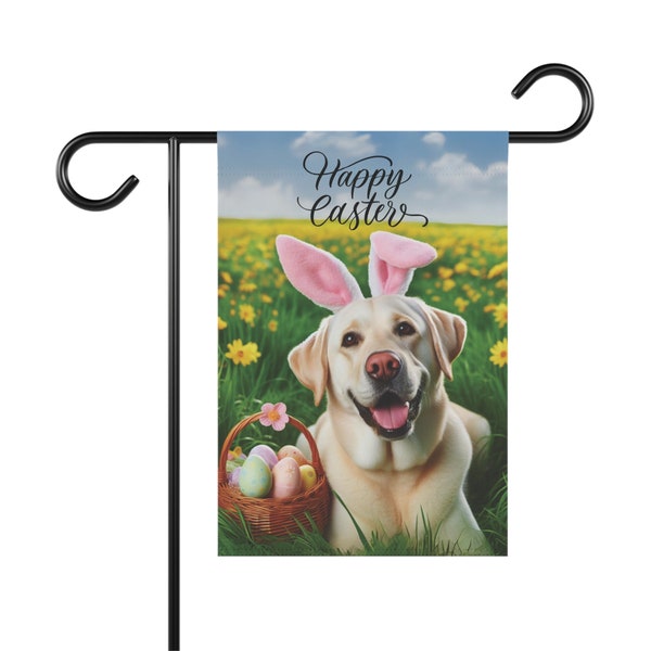 Yellow Labrador Garden Flag - Easter Bunny Happy Easter Yellow Lab House Banner Labrador Retriever Champagne Labrador