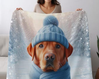 Fox Red Lab Winter Blanket Cozy Christmas Throw Velveteen Blanket Holiday Dog Decor Labrador Gift Christmas Lab Blanket Dog Lover Throw