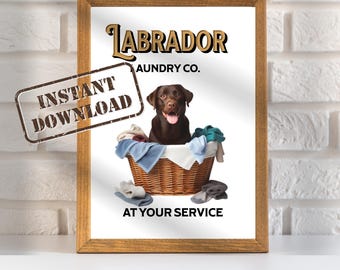 Chocolate Lab Laundry Wall Art Decor for Laundry Room Lab Printable Whimsical Wall Art Chocolate Labrador Instant Download, Digital Art