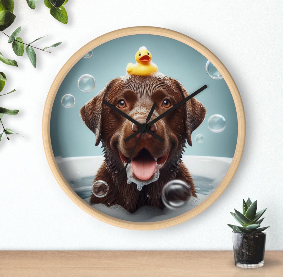 Chocolate Lab Clock, Labrador Bubble Bath Wall Clock, Adorable Dog ...