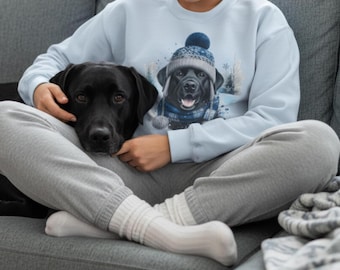 Black Lab Sweatshirt, Black Labrador Winter Sweatshirt, Cozy Lab Crewneck, Labrador Retriever Dog Lover Gift, Winter Lab Sweatshirt