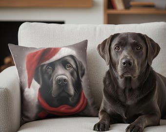 Christmas Charcoal Lab Pillow - Adorable Holiday Decor for Dog Lovers Square Pillow Labrador Retriever Charcoal Labrador Christmas Pillow