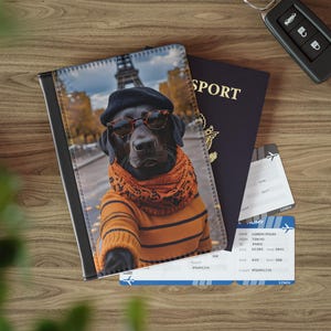 Black Lab Passport Holder, Dog Travel Accessory, RFID Blocking Passport Cover, Black Labrador, Dog Lover Gift, Dog-Themed Passport Case