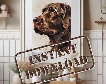 Chocolate Lab Wall Art, Watercolor Labrador Digital Download, Dog Lover Gift, Pet Memorial Printable, Labrador Retriever Decor, Lab Print
