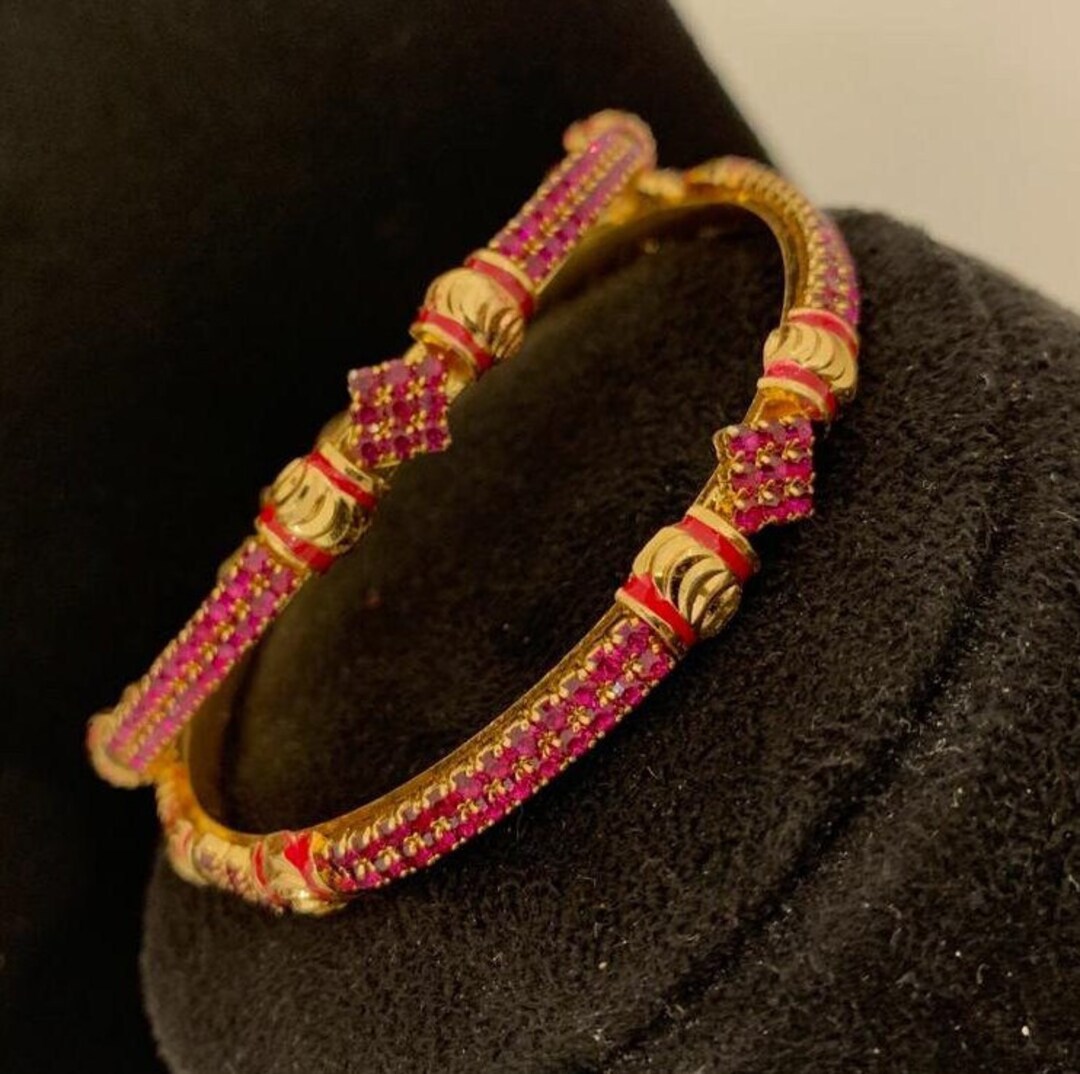 2 Piece Pink Gold Bangles/cz Stones/bangles/indian Jewelry/ Wedding