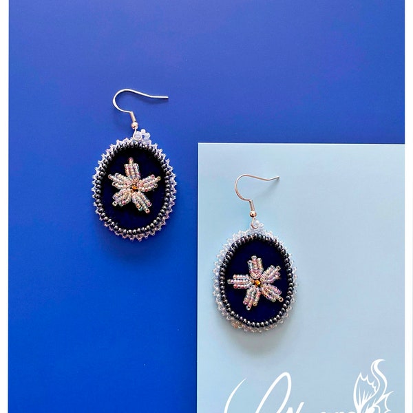Blue flower beaded earrings