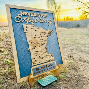 Aangepaste reiskaart staatsparken Minnesota | Gepersonaliseerde trackerkaart van Minnesota | Cadeau voor Midwesten | Cadeau voor wandelaar | Aangepaste staatskaart