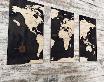 Mapa del mundo de madera personalizado para pared: Mapa de viaje con chinchetas