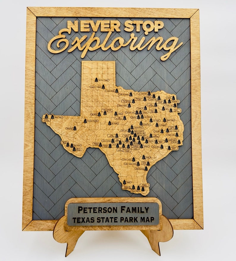 Benutzerdefinierte Texas State Parks Reisekarte Personalisierte Texas Tracker Map Geschenk für Texaner Geschenk für Wanderer Bucket List Eigene State Park Karte Bild 4