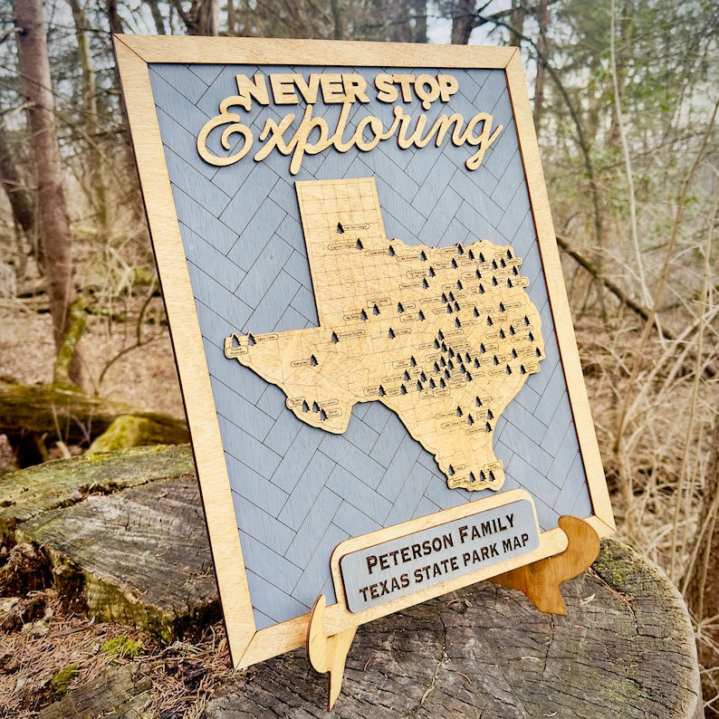 Benutzerdefinierte Texas State Parks Reisekarte Personalisierte Texas Tracker Map Geschenk für Texaner Geschenk für Wanderer Bucket List Eigene State Park Karte Bild 2