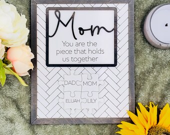 Custom Mother's Day Puzzle Piece Gift from Kids | Customized Gift for Mama | Custom Grandma, Nana, Mama Sign from Husband or Boyfriend