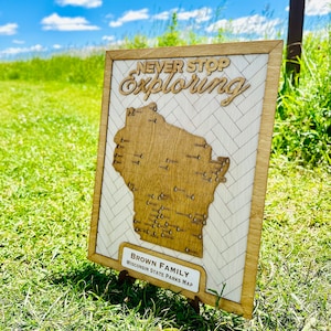 Mappa personalizzata dei parchi statali del Wisconsin: strumento di monitoraggio dei viaggi personalizzato