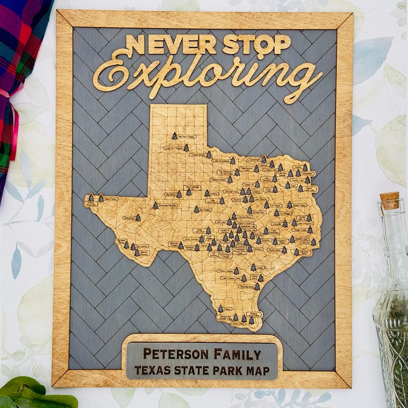 Benutzerdefinierte Texas State Parks Reisekarte Personalisierte Texas Tracker Map Geschenk für Texaner Geschenk für Wanderer Bucket List Eigene State Park Karte Bild 8