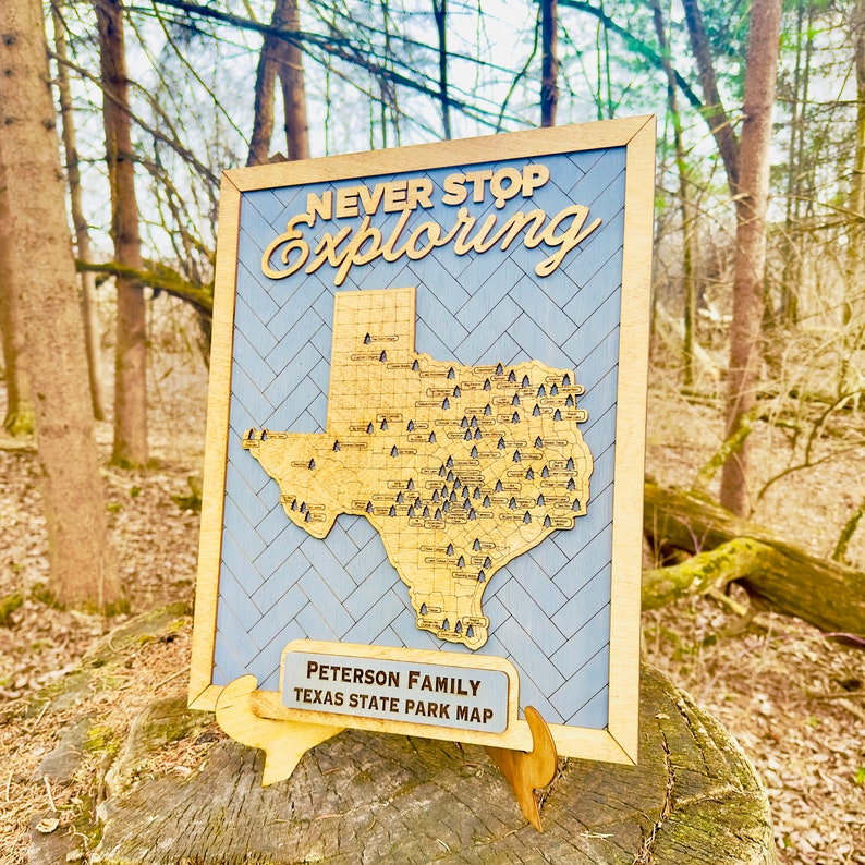 Benutzerdefinierte Texas State Parks Reisekarte Personalisierte Texas Tracker Map Geschenk für Texaner Geschenk für Wanderer Bucket List Eigene State Park Karte Bild 7