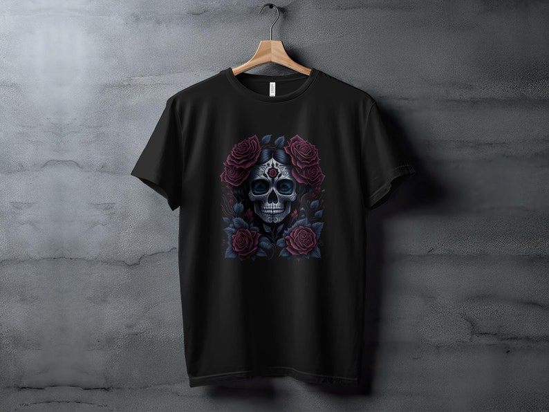 Gothic Skull and Roses T-shirt, Unisex Graphic Tee, Dark Floral Print ...