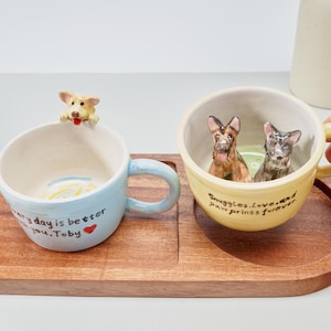Custom 3D Pet Sculpture Mug – Handmade Ceramic Cup with Dog or Cat Figurine, Personalized Gift for Pet Owners, Animal Lovers, or Parents