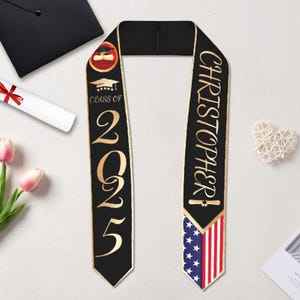 Custom Graduation Stoles with Name, Personalized Logo Text Grad Stole Sash, Gifts for Grad, Graduate Gifts for her/him, Class of 2025