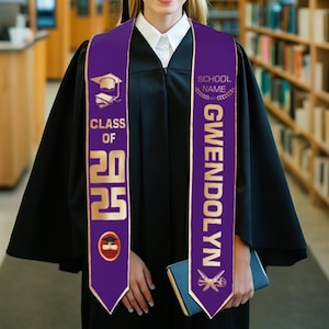 Custom Graduation Stole, Personalized Grad Sash, Celebration Stole for College & High School, Graduation Accessory, Congrats Gift for Grads