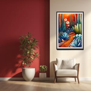Südwest Wüste lebendige blühende Kaktus Wandkunst, Sukkulenten Garten druckbare, Wohnkultur, Wüstenlandschaft Kunstwerk, Kakteen Poster Druck