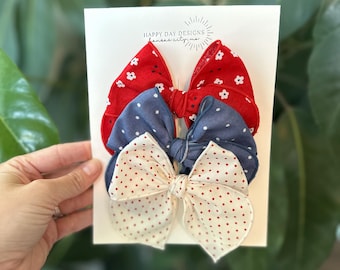 Patriotic Bow – Red, White & Blue 4th of July Hair Clip or Headband