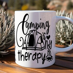 Camping Is My Therapy Mug - Tent and Campfire Coffee Cup - Rustic Outdoor Gift for Campers, Hikers, Nature Lovers, and Adventure Fans