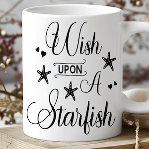 Wish Upon A Starfish Mug with Starfish Art – Coastal Coffee Cup for Beach Lovers – Ocean Decor, Nautical Gift, Summer and Sea Vibes