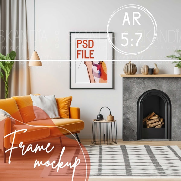 Autumn Mockup 5x7 Frame Template, Fall Art Presentation, Print Wall Room Mock up, Photoshop Download Artwork Display, Digital PSD Background