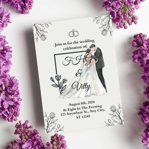 Carte de réception de mariage florale grise et verte | Beauté intemporelle | Décor de mariage élégant | Téléchargement numérique et instantané | Modèles imprimables