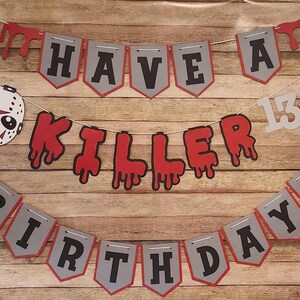 Bannière d'anniversaire de Jason Voorhees personnalisée, confettis, lot de décoration de gâteau - anniversaire de Jason Voorhees, anniversaire de film d'horreur, vendredi 13
