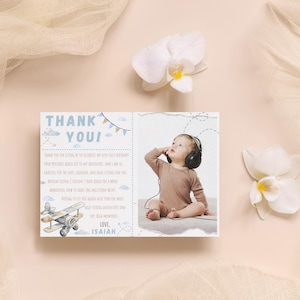 Ah ! Comme le temps passe vite ! de remerciements | 1er anniversaire garçon | Décoration de fête de bébé | Avion | Imprimables d'anniversaire | Modèle de toile | Fête de l'aventure