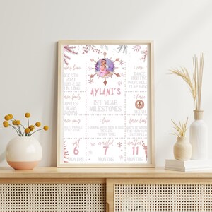 Cartel de Hitos Winter ONEderland | 1er Cumpleaños Niña | Decoración Fiesta Bebé | Imprimibles de Cumpleaños | Canva | Bebé 12 Meses