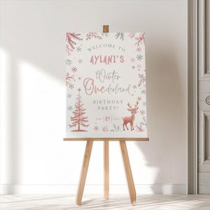 Cartel de Bienvenida Winter ONEderland | 1er Cumpleaños Niña | Decoración Fiesta Bebé | Imprimibles Cumpleaños | Canva | Fiesta Primer Año