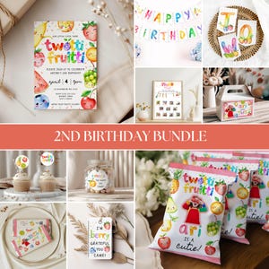 Twotti Fruitti Birthday Party Bundle | Fun Fruit Party Printables | 2nd Birthday Decorations | Tropical Theme Birthday | Canva Templates DIY