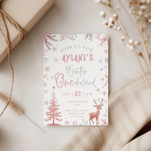 Winter ONEderland Invitation | 1st Birthday Girl | Winter Party Decor | Snowflake | Birthday Printables | Canva Templates | Winter Birthday