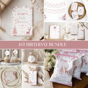 Winter ONEderland Birthday Bundle | Invitation | 1st Birthday Girl | Baby Party Decor | Snowflake | Birthday Printables | Canva Templates