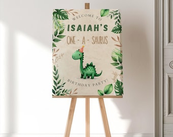 One-A-Saurus Welcome Sign | 1st Birthday Boy | Baby Party Decor | Dinosaur Party | Birthday Printables | Canva Templates | 1st Year Party