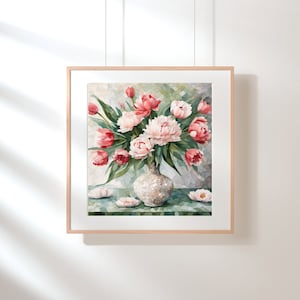 Pearl Mosaic Vase and Peonies - Printable Square Wall Art